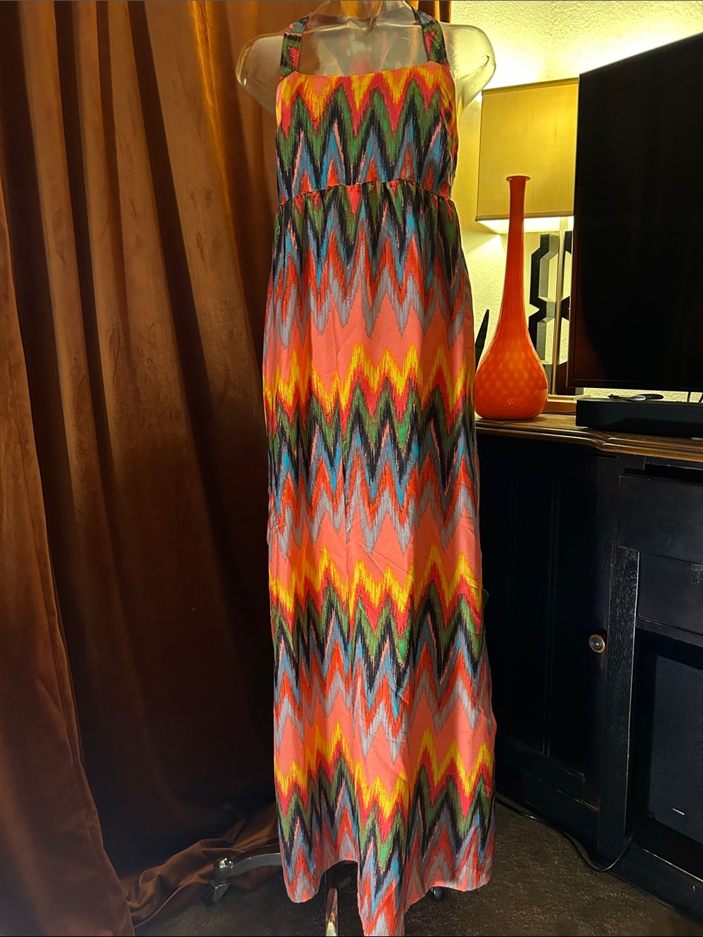 Multicolor Chevron Halter Maxi Dress - Women